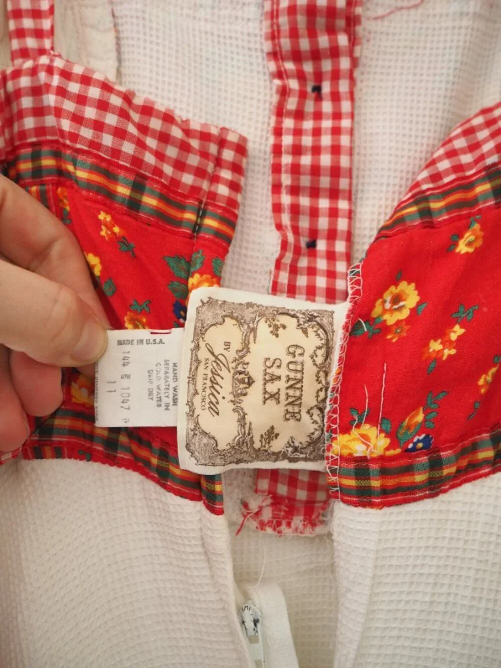 Vintage RARE Gunne Sax Floral Gingham Sleeveless Maxi Prairie Dress sz 11 - Picture 10 of 10
